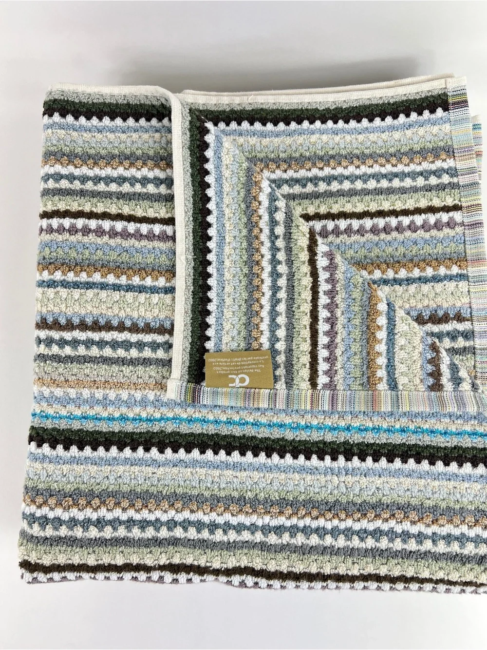 Deborah Connolly Bath Towel Set Striped Brown Green Aqua Cotton 1 Pc Set NEW